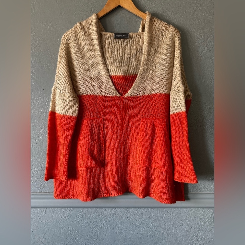Wooden Ships Hooded Oversized Knit Sweater Orange Tan XS